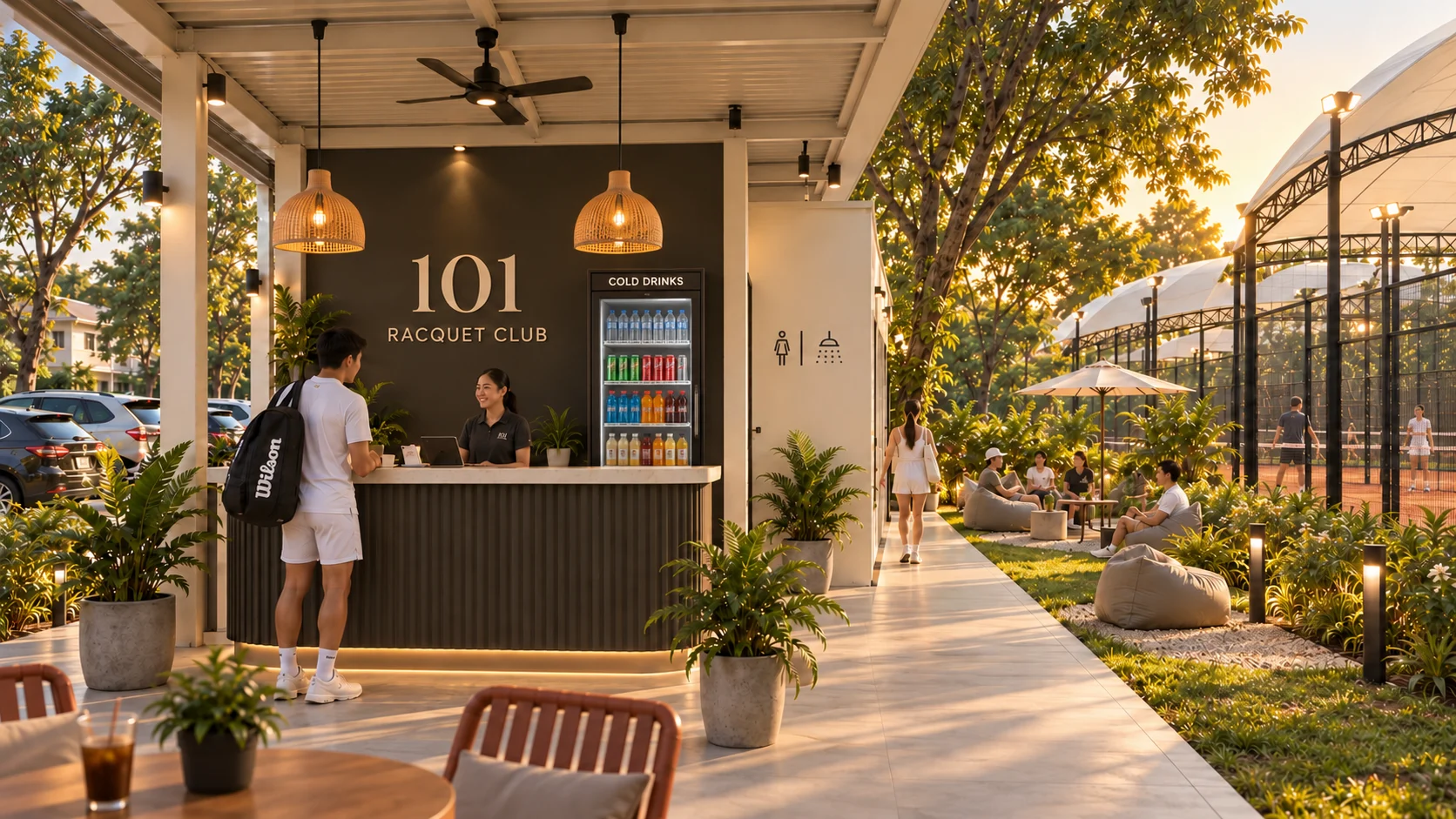 Approved reception design with a drinks fridge and garden beside it